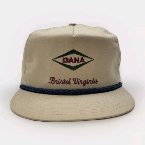 Vintage Dana Bristol VA Strapback Hat‎ Embroidered Adjustable Rope Cap Beige - Picture 1 of 9